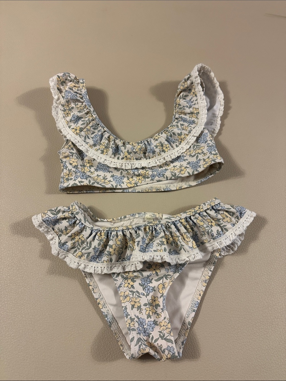 Rylee + Cru Floral Ruffle Bikini in White, Blue, Yellow